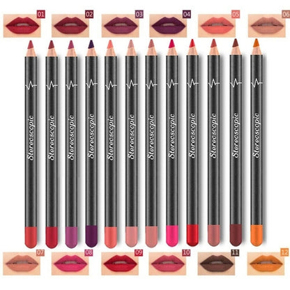 12Pcs Women Waterproof Lipstick Long Lasting Matte Lip Liner Pencil